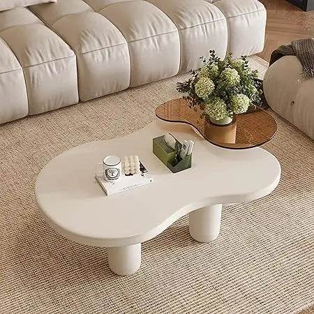 Modern 2-in-1 Irregular Cloud Coffee Table Set with Nesting Glass End Table - Loft&Timber