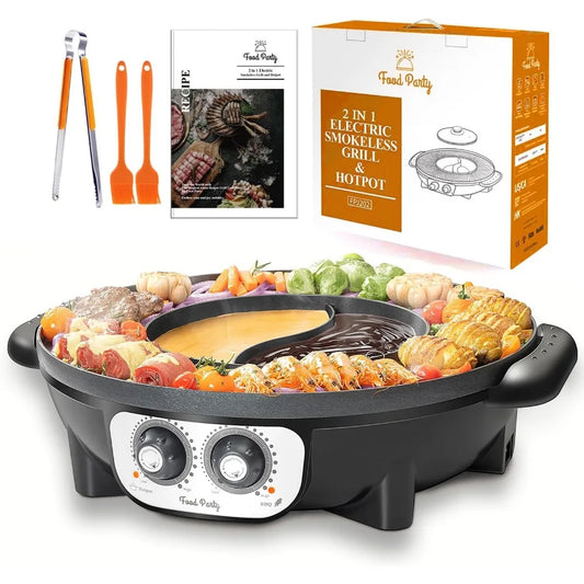 Electric 2-in-1 Hot Pot and Grill Combo: Smokeless, 110V, 1700W
