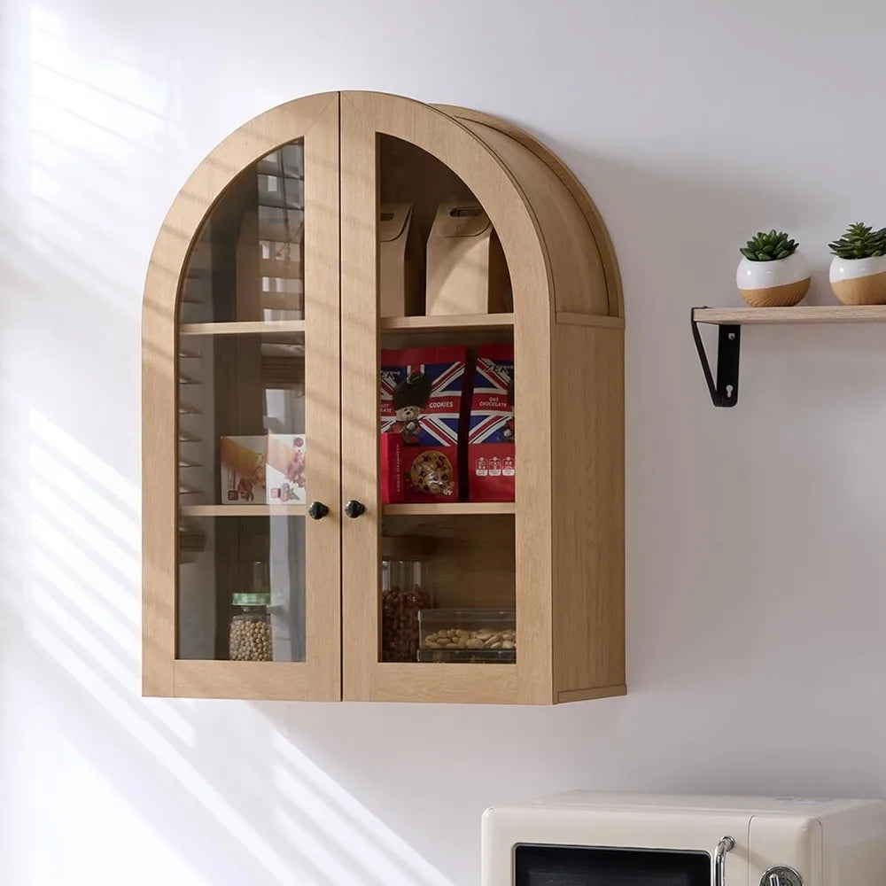 Arched wall-mounted bathroom cabinet with glass doors, 23.5" x 31.4" over-the-toilet storage