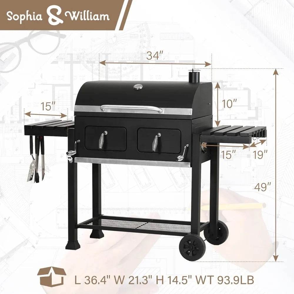 Sophia & William Extra Large Charcoal BBQ Grills with 794 SQ.IN. Cooking Area, Heavy Duty Outdoor Barbecue Grill with 2 Individu - Loft&Timber