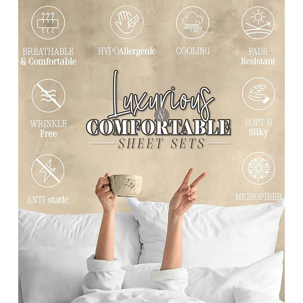 6 Piece Full Bed Sheet Set Polyester Paisley Taupe - Loft&Timber