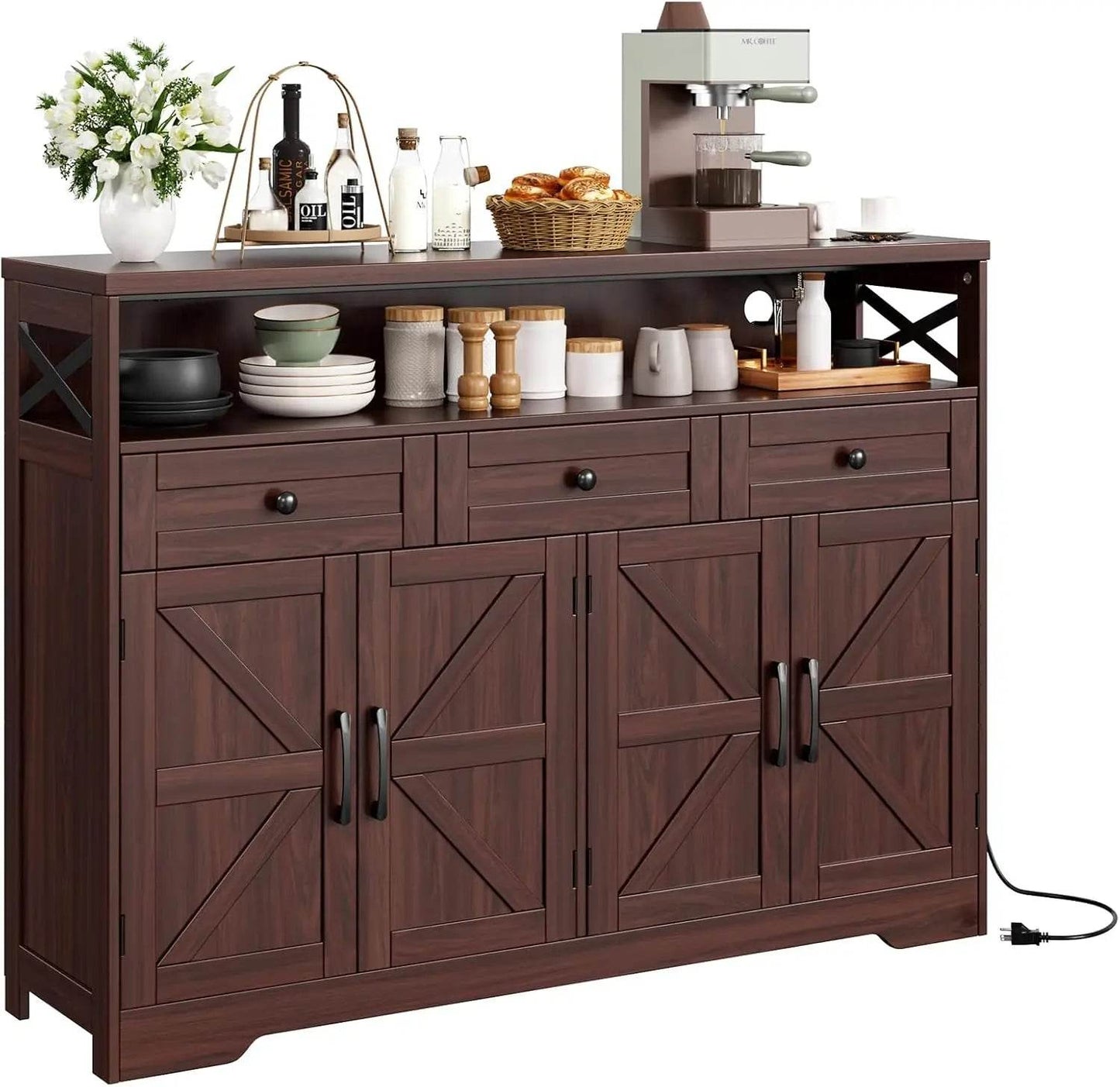 Vabches Sideboard Buffet Cabinet with Drawers & Charging Station - Loft&Timber