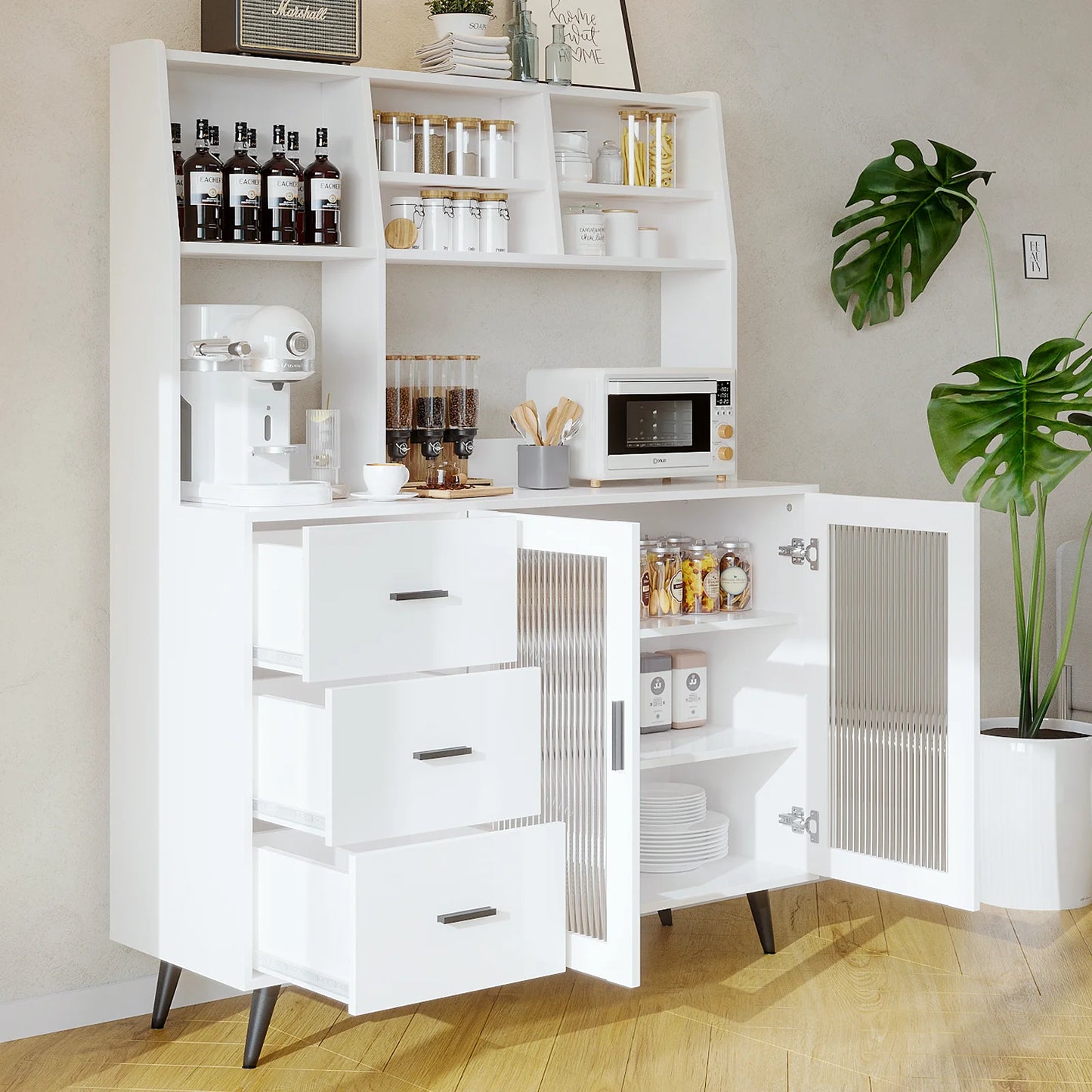 47" VOWNER Freestanding Hutch Storage Cabinet - Loft&Timber