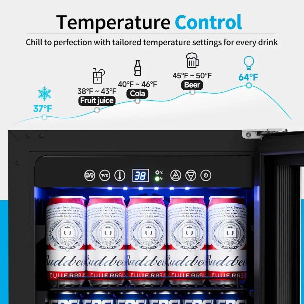 15 Inch Beverage Refrigerator Under Counter - 126 Cans Beverage Fridge with Glass Door for Beer Wine Soda - Built-in