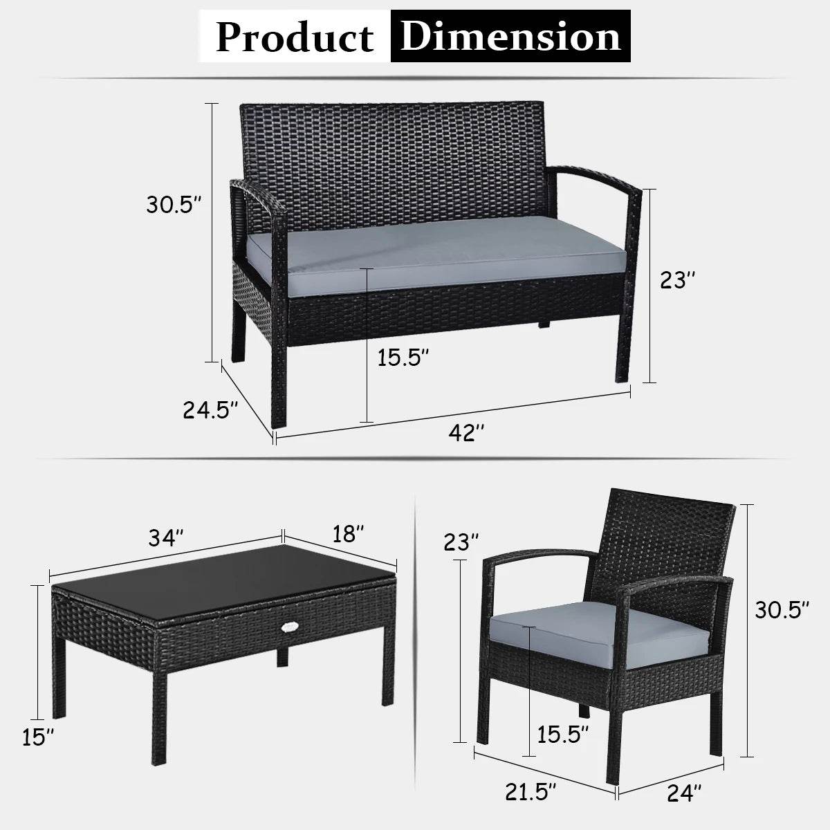 4 PCS Patio Rattan Furniture Set Garden Deck - Loft&Timber
