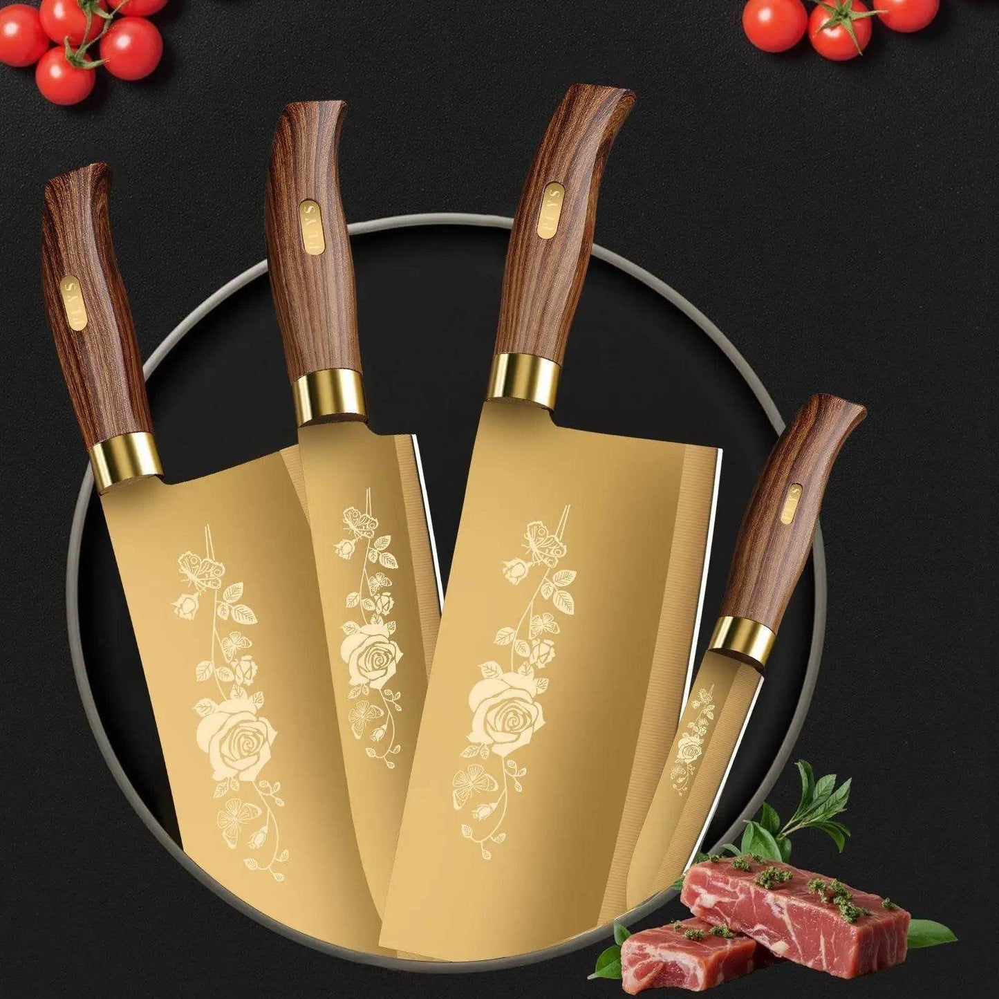 Luxury Gold Kitchen Knife Set - 4-Piece Stainless Steel Blades - Loft&Timber