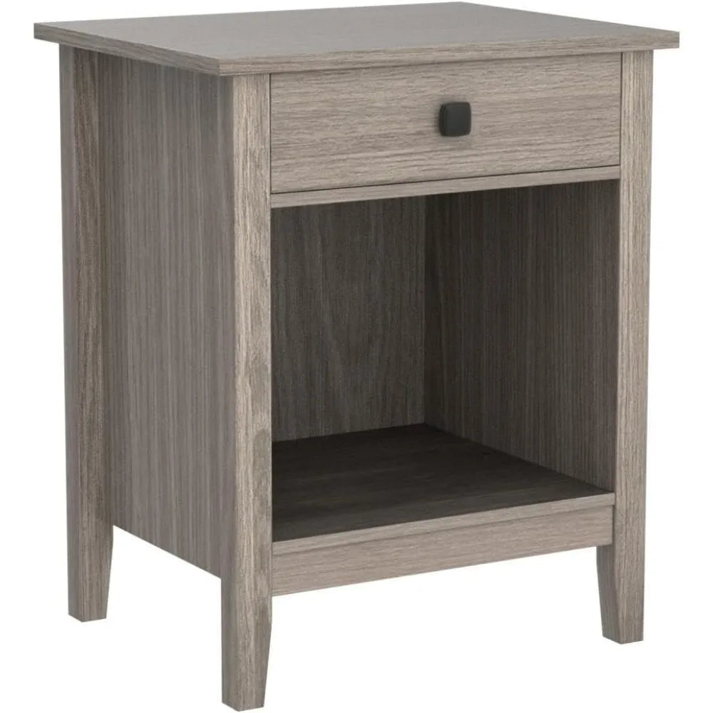 Nightstands - Set of 2 Wooden Night Stands, Bedside Tables, with Drawers, Farmhouse Style Bedroom Furniture (Grey Wood Grain, 1