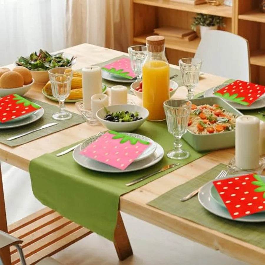 Strawberry Party napkins 6.5 x 6.5 Ih Pink and Red Strawberries - Loft&Timber