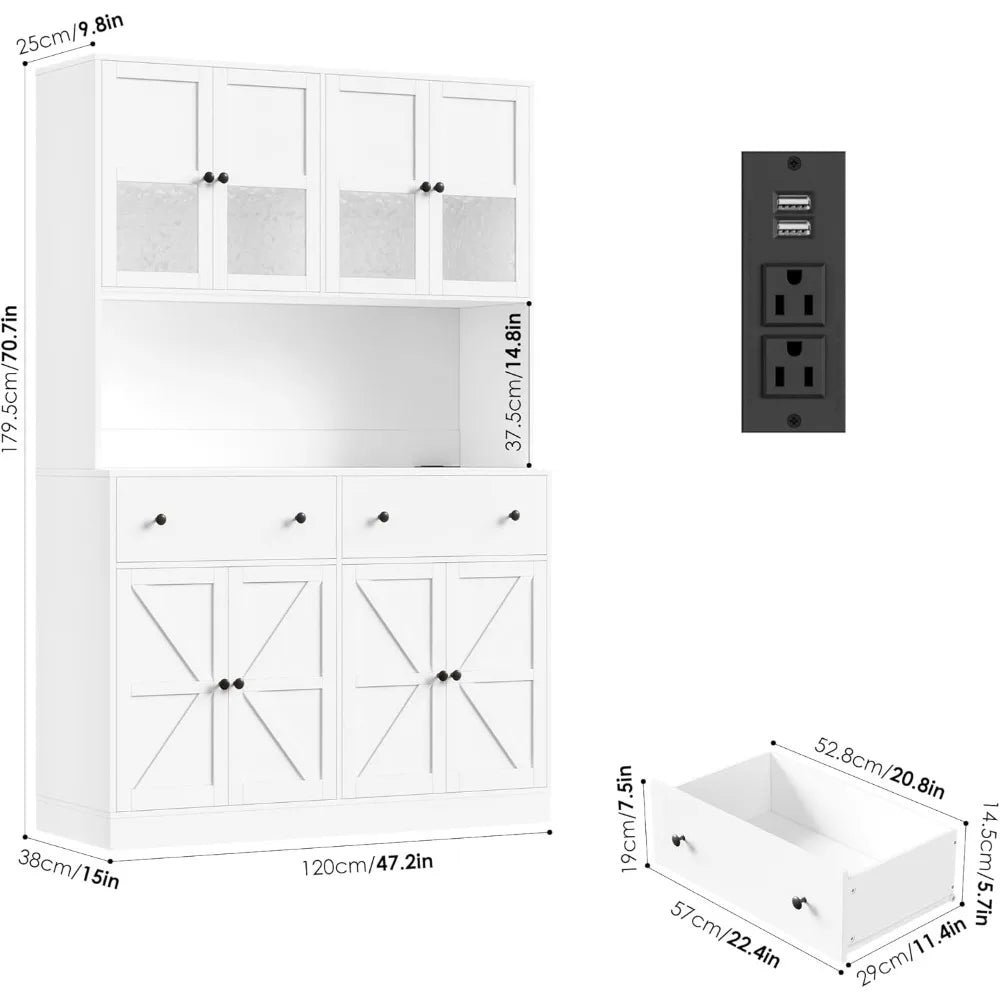71" Pantry Cabinet with LED Light and Charging Station - Loft&Timber