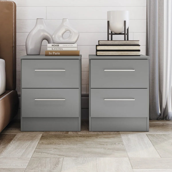 2-Drawer Nightstand Set of 2 Modern Gray Bedside