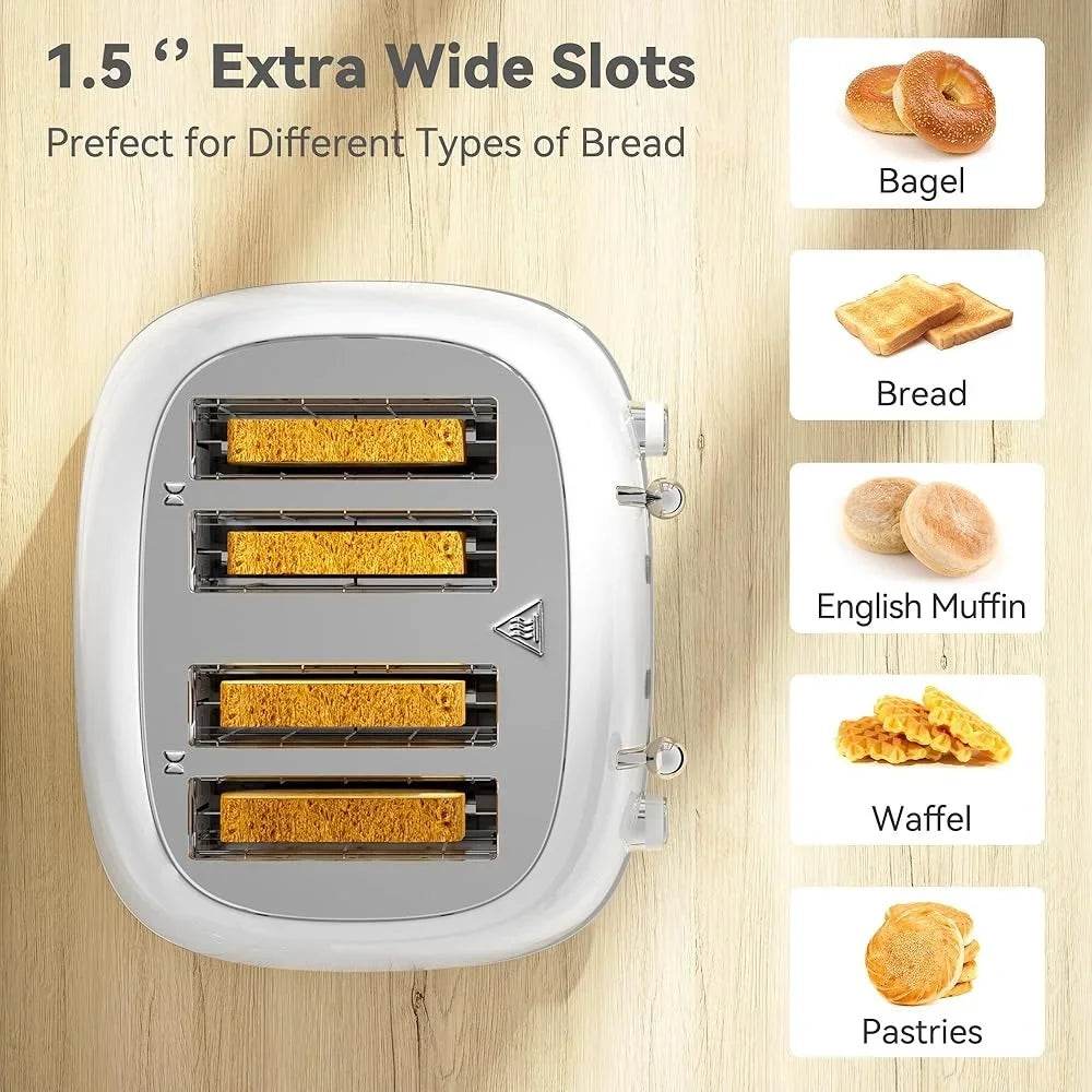 4 Slice Retro Stainless Steel Toaster with 6 Levels