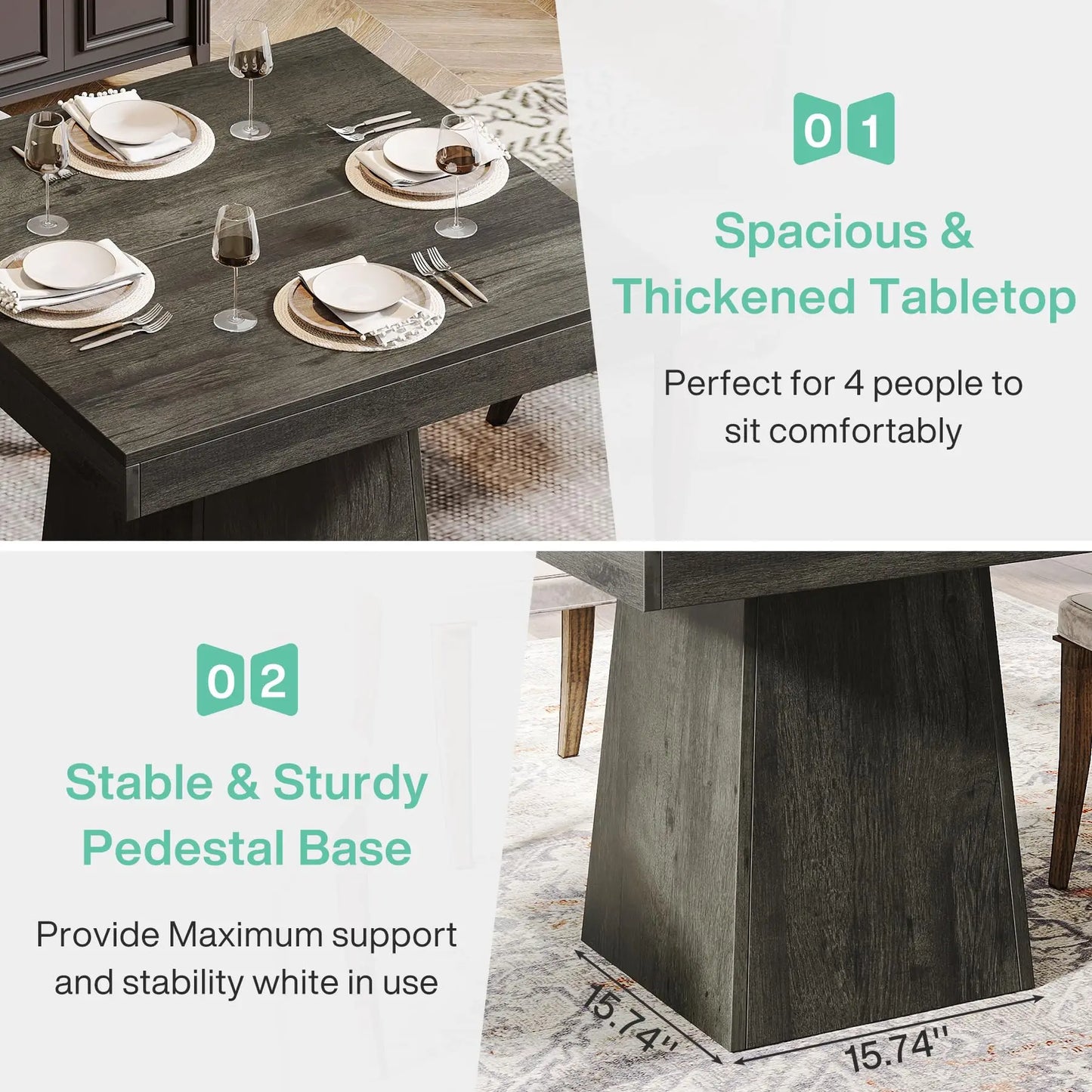 Tribesigns Square Dining Table for 4, 31.5" - Loft&Timber