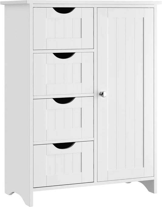 Bathroom Storage Cabinet, Floor Cabinet with 4 Drawers and 1 Adjustable Shelf (White)