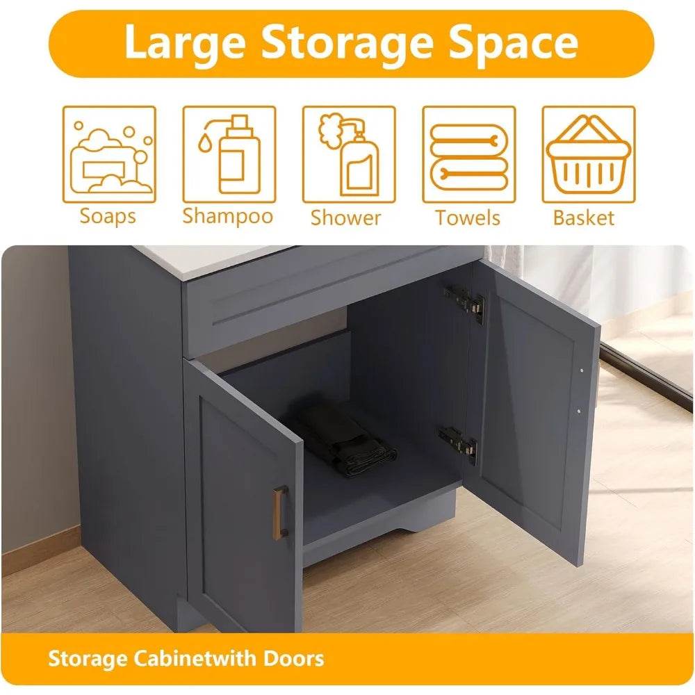 Compact 24-36 inch bathroom vanities with sink and storage drawers - Loft&Timber