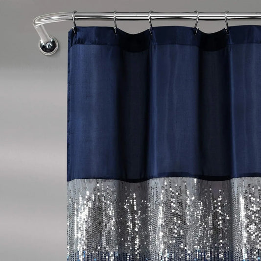Lush Decor Night Sky Shower Curtain, 72 Inch Width x 84 Inch Height, Navy Blue and White Sequin
