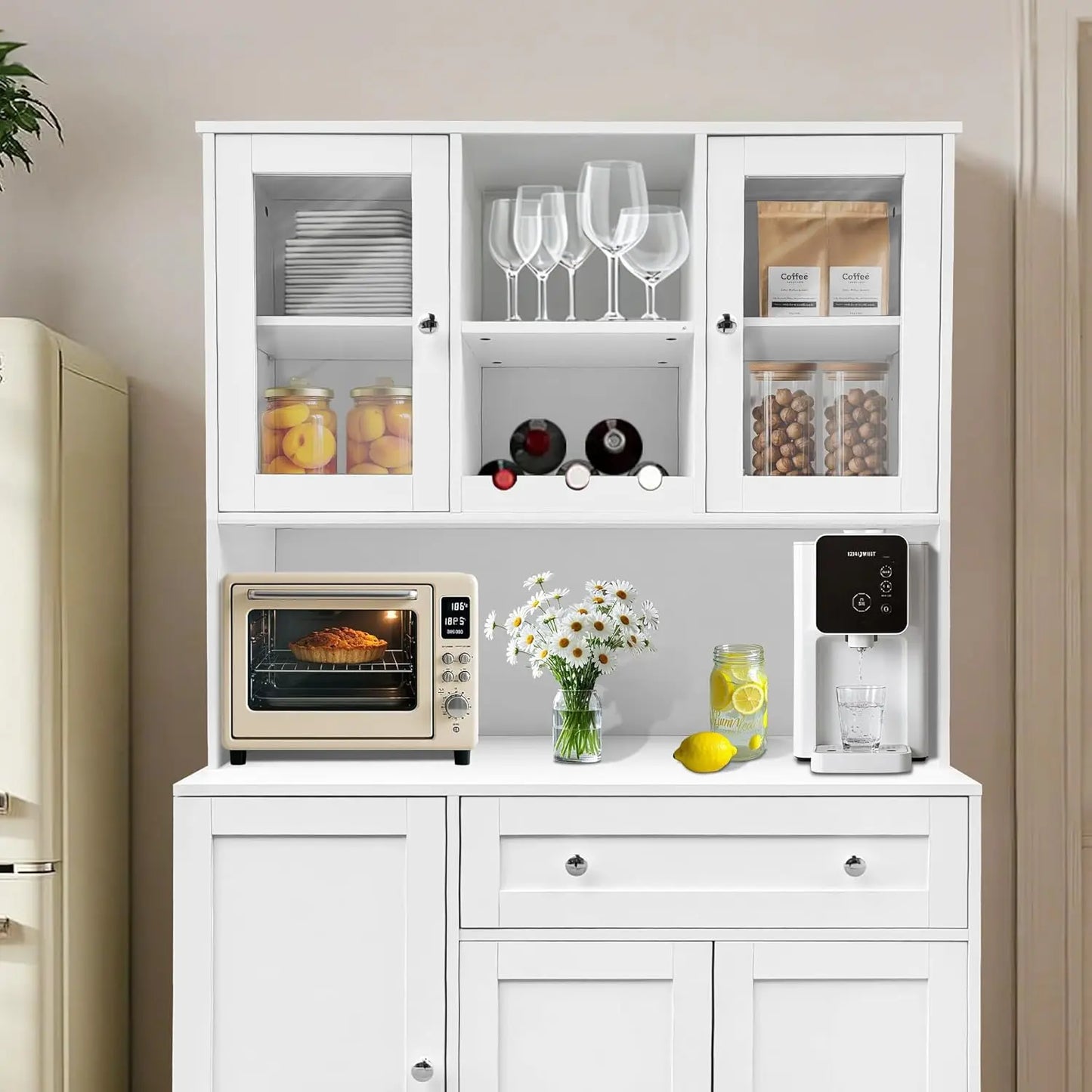 48" High Kitchen Pantry Storage Cabinet with Glass Doors and Shelves - Loft&Timber