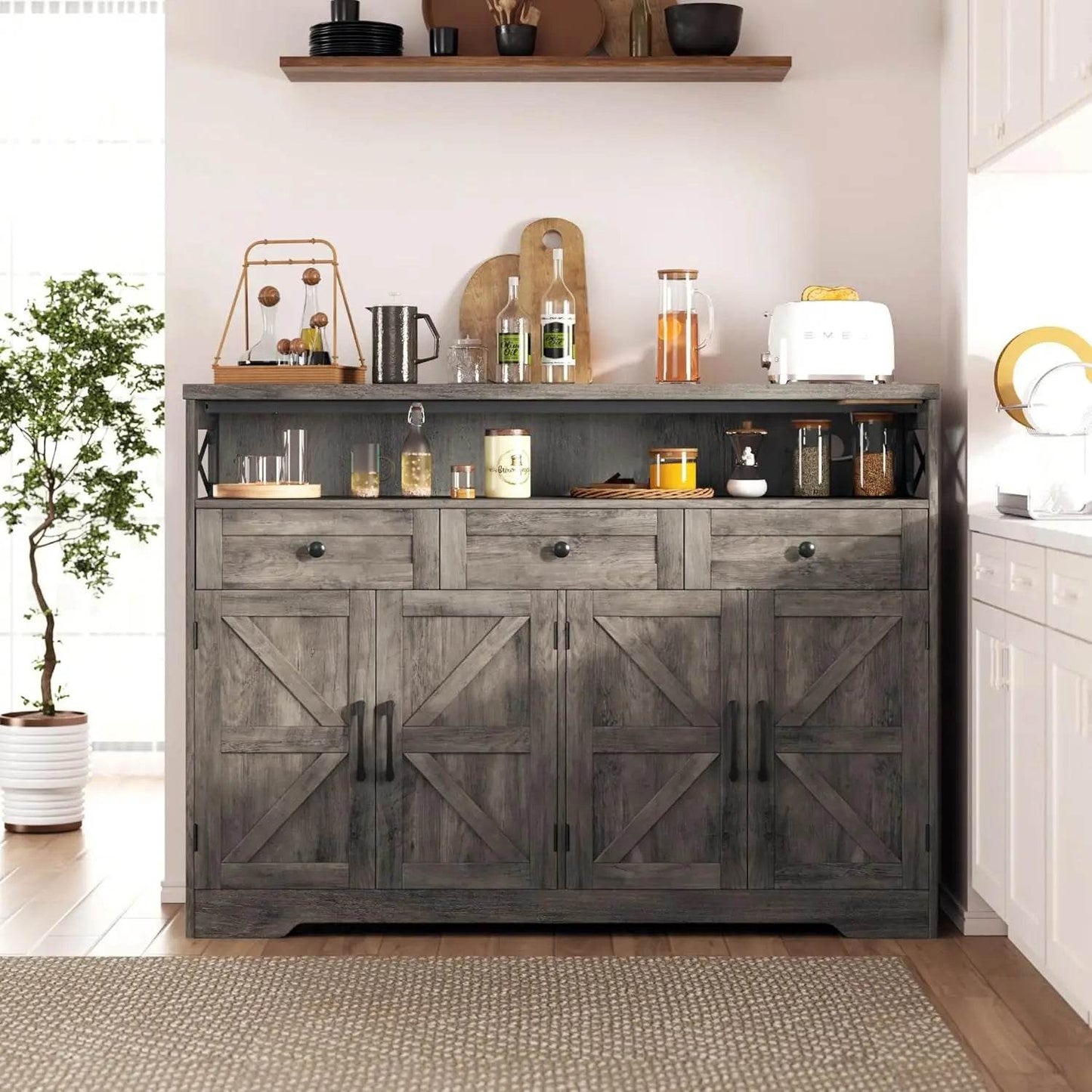 Vabches Sideboard Buffet Cabinet with Drawers & Charging Station - Loft&Timber