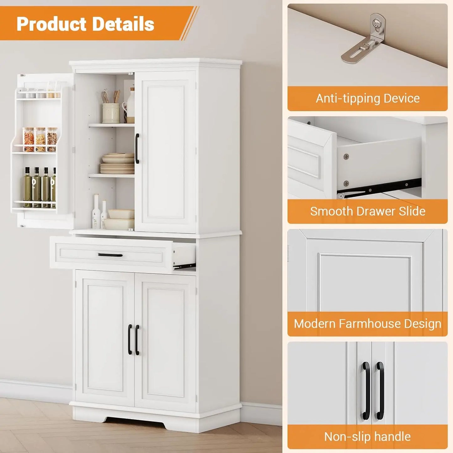 72" Large Pantry with Drawers - Loft&Timber