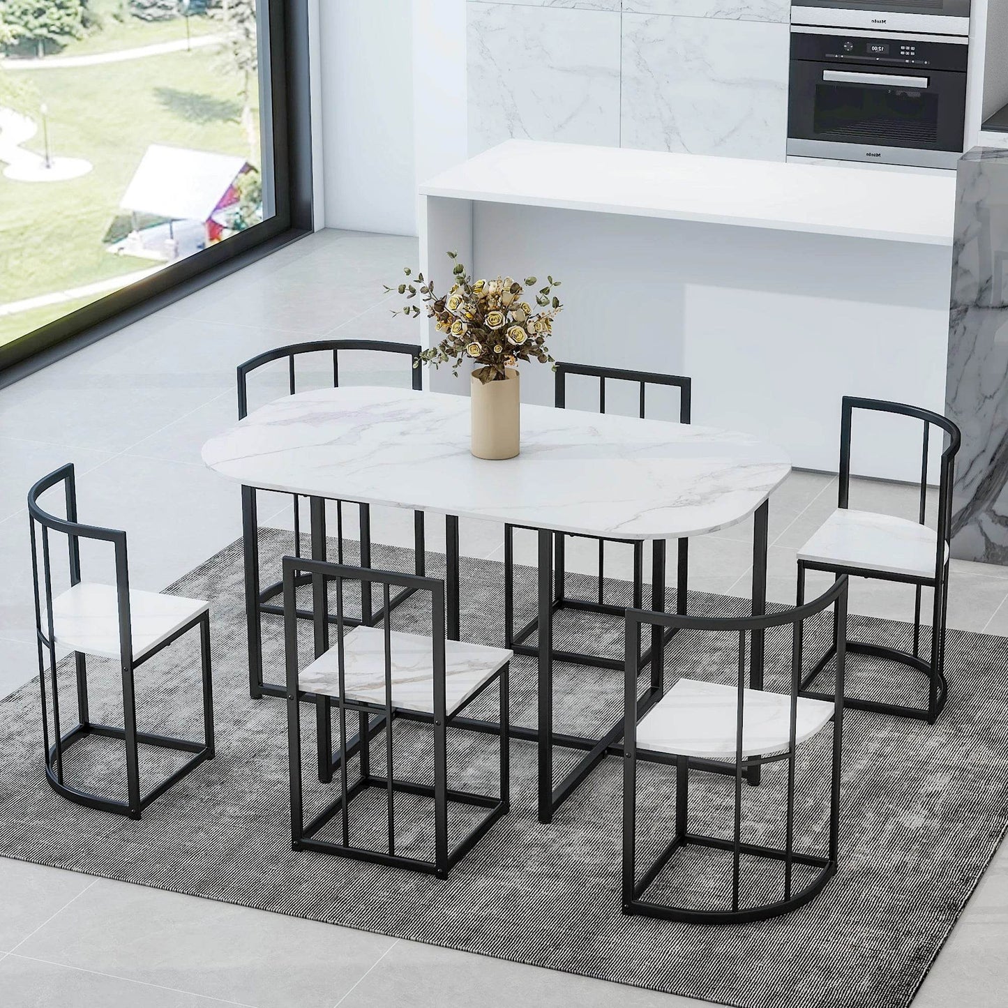 TOPMAX Modern 7-Piece Dining Table Set - Loft&Timber