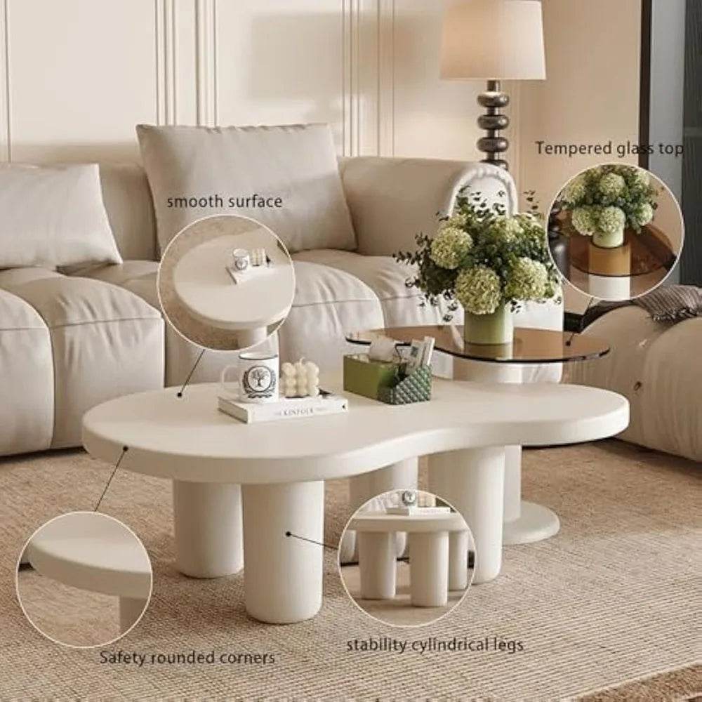 Modern 2-in-1 Irregular Cloud Coffee Table Set with Nesting Glass End Table - Loft&Timber