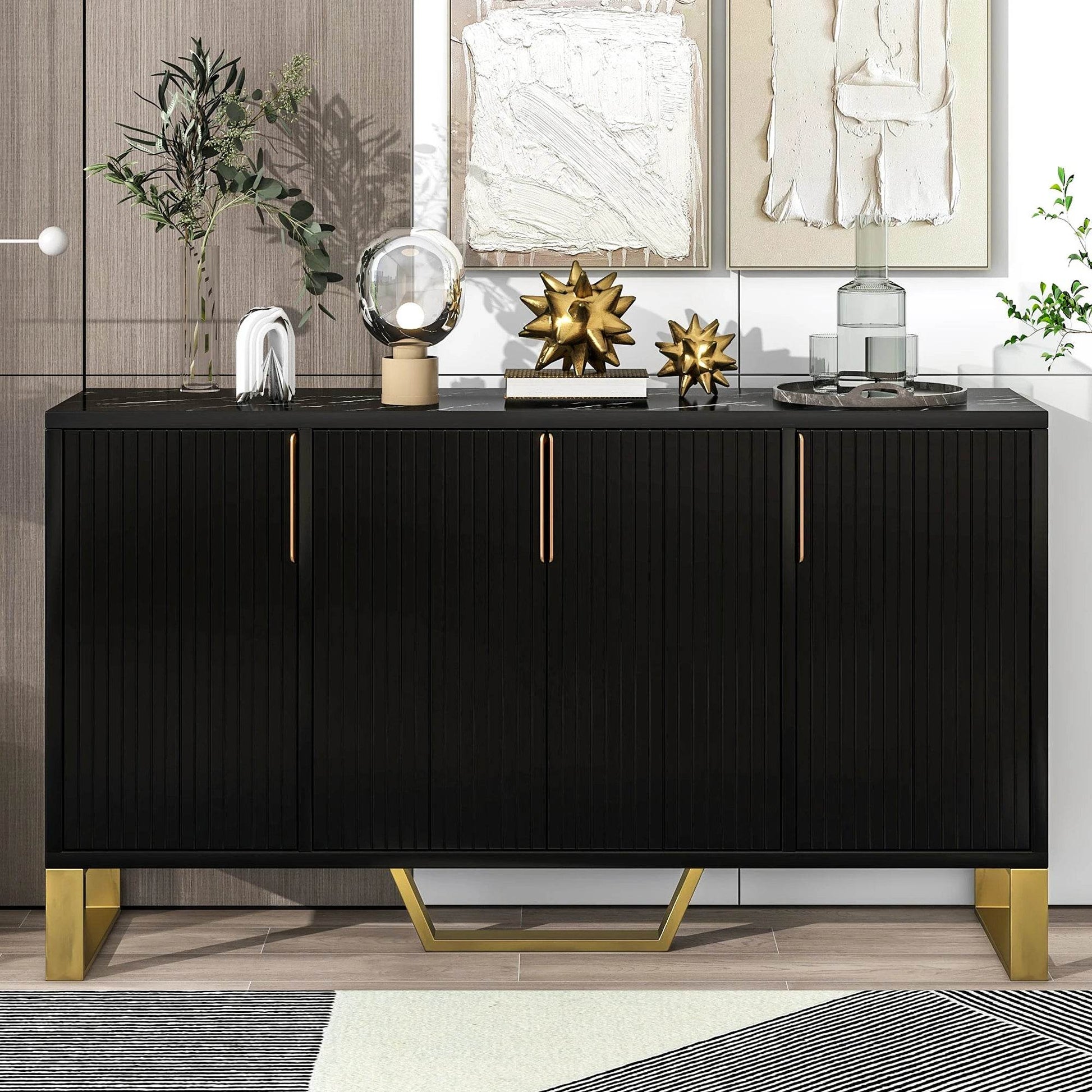 Modern sideboard with Four Doors; Metal handles & Legs - Loft&Timber