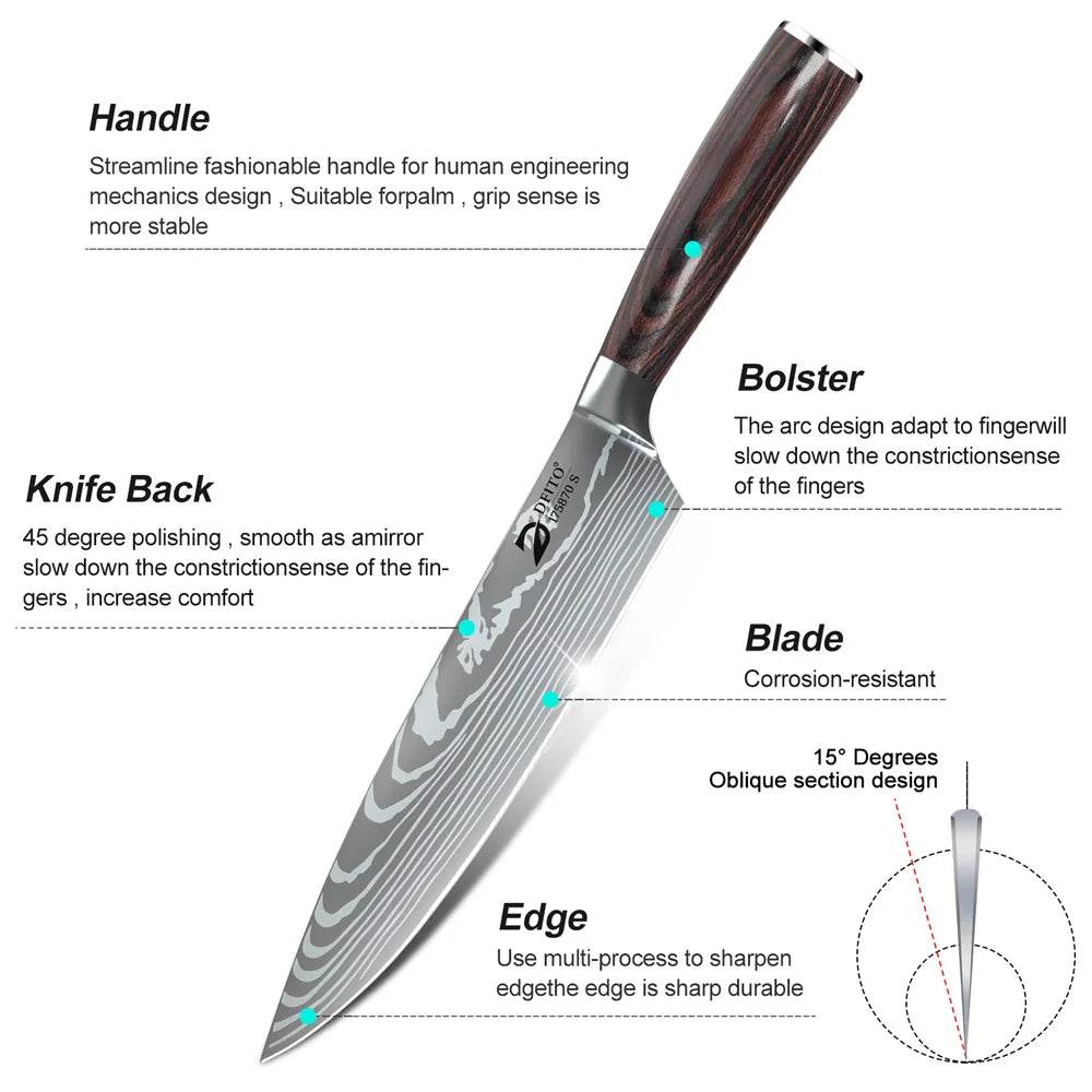 8pcs Kitchen Knife Damascus Stainless Steel - Loft&Timber