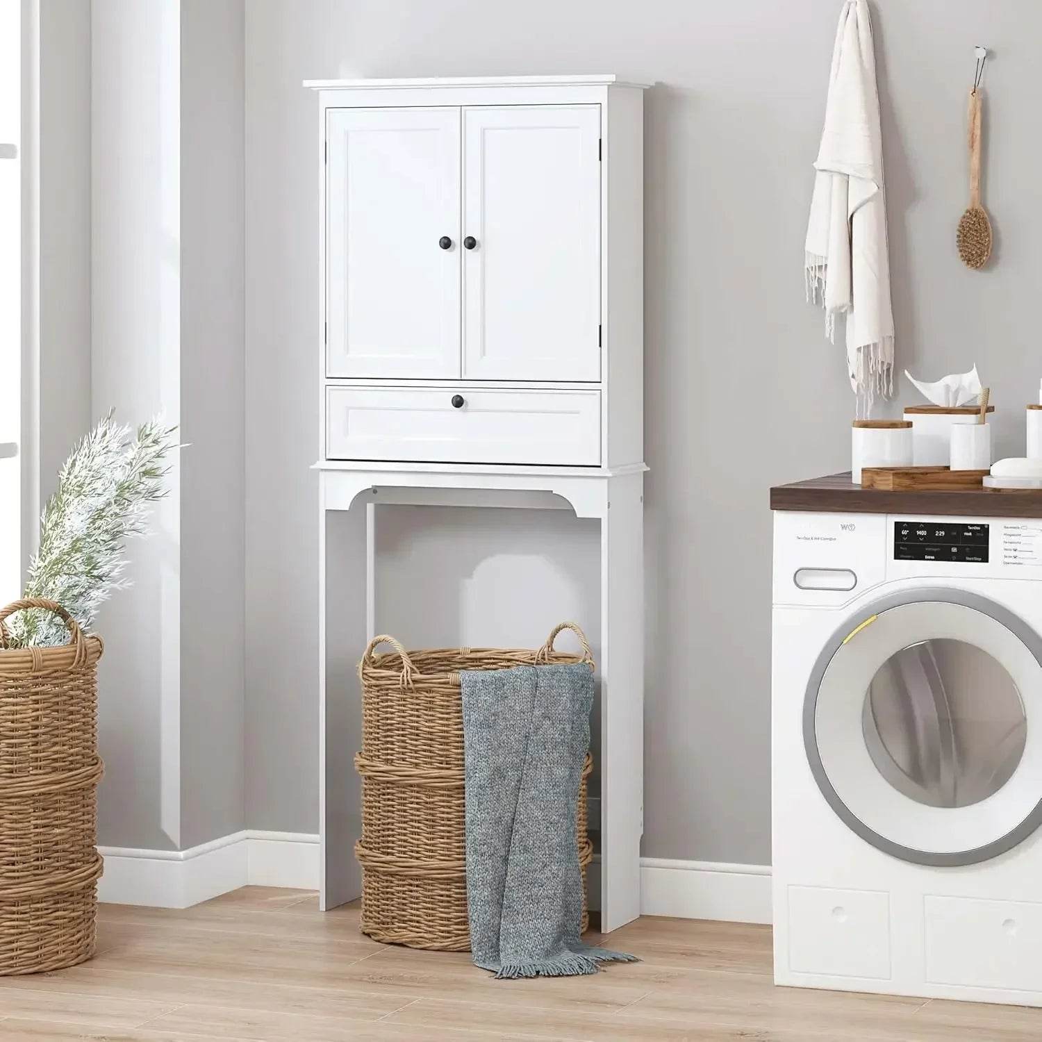 Over The Toilet Storage Cabinet, Bathroom Above Toilet Storage Cabinet with Doors and Adjustable Shelves, White - Loft&Timber