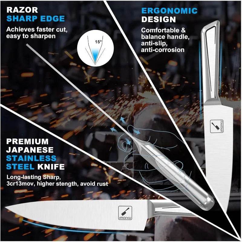 14 PCS Japanese Stainless Steel Kitchen Knife Set with Block - Loft&Timber