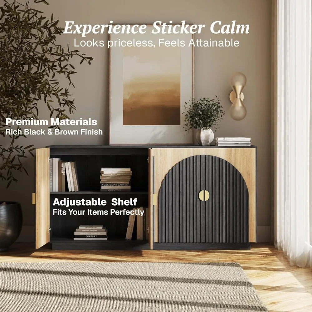 65" Symmetrical Fluted Buffet Cabinet with Storage - Loft&Timber