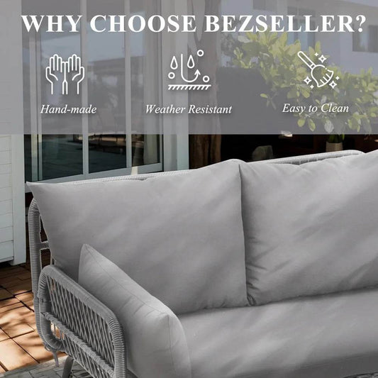 3-Piece Outdoor Patio Furniture Set, L-Shaped Rattan Sectional Sofa with Thick Cushions - Loft&Timber