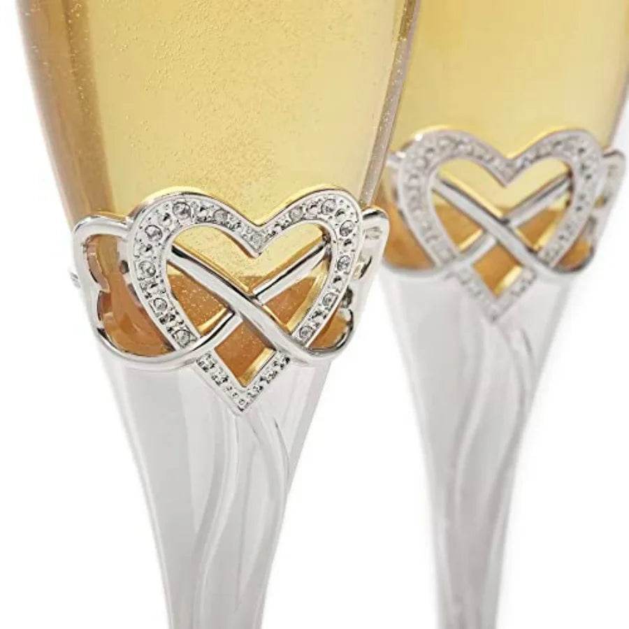 Personalized Infinity Heart Engraved Wedding Champagne Glass Flutes Set of 2 - Loft&Timber