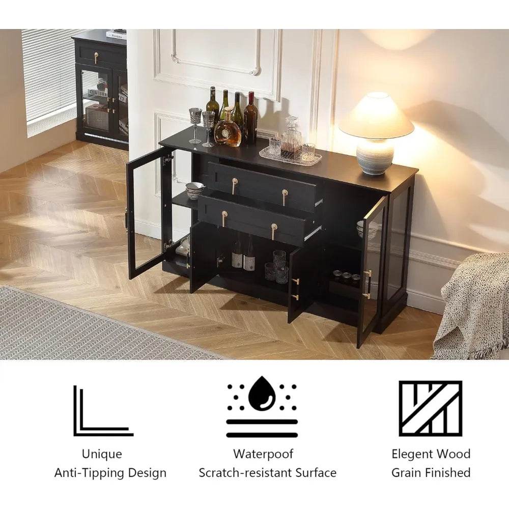 58'' Accent Buffet Credenza with 2 Glass Doors - Loft&Timber