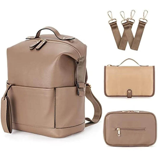 New 6 Types PU Leather Mommy Bag Large Capacity Backpack - Loft&Timber