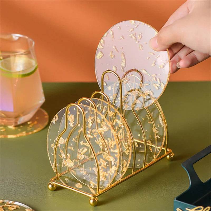 6pcs Coaster Acrylic Gold Leaf Tea Coaster - Loft&Timber