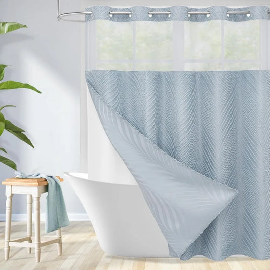 no hook extra long shower curtain set with snap-in liner, 86 inch xl boho blue