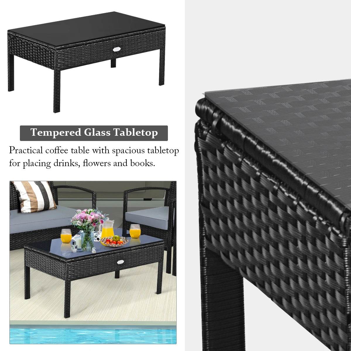 4 PCS Patio Rattan Furniture Set Garden Deck - Loft&Timber