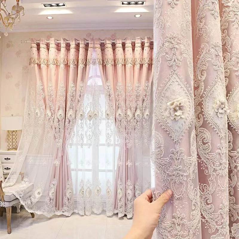1PC Curtains,Luxury vintage-style embroidered curtains with 3D relief patterns - Loft&Timber