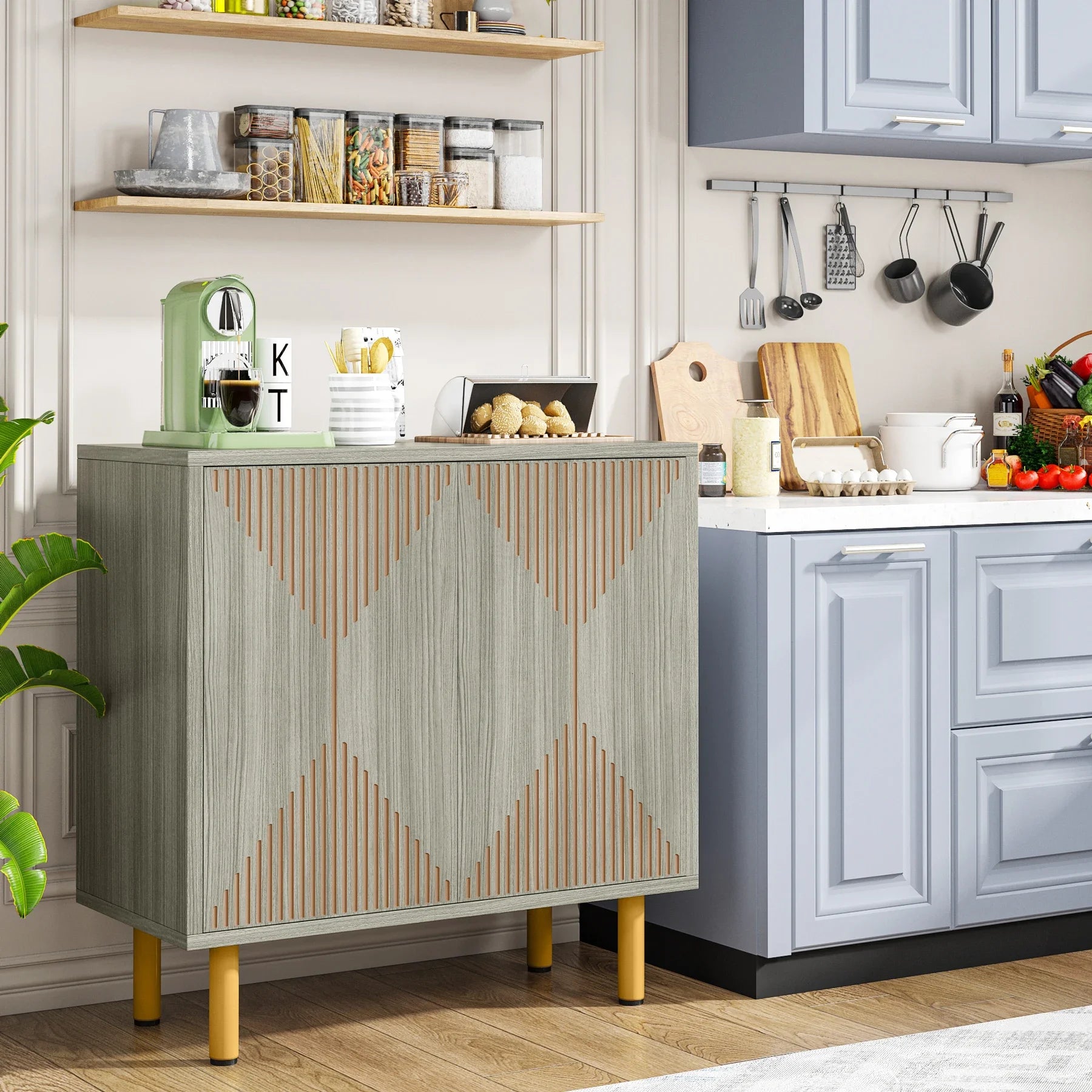 59" Tribesigns Modern Natural Storage Cabinet; Freestanding Floor Cabinet - Loft&Timber