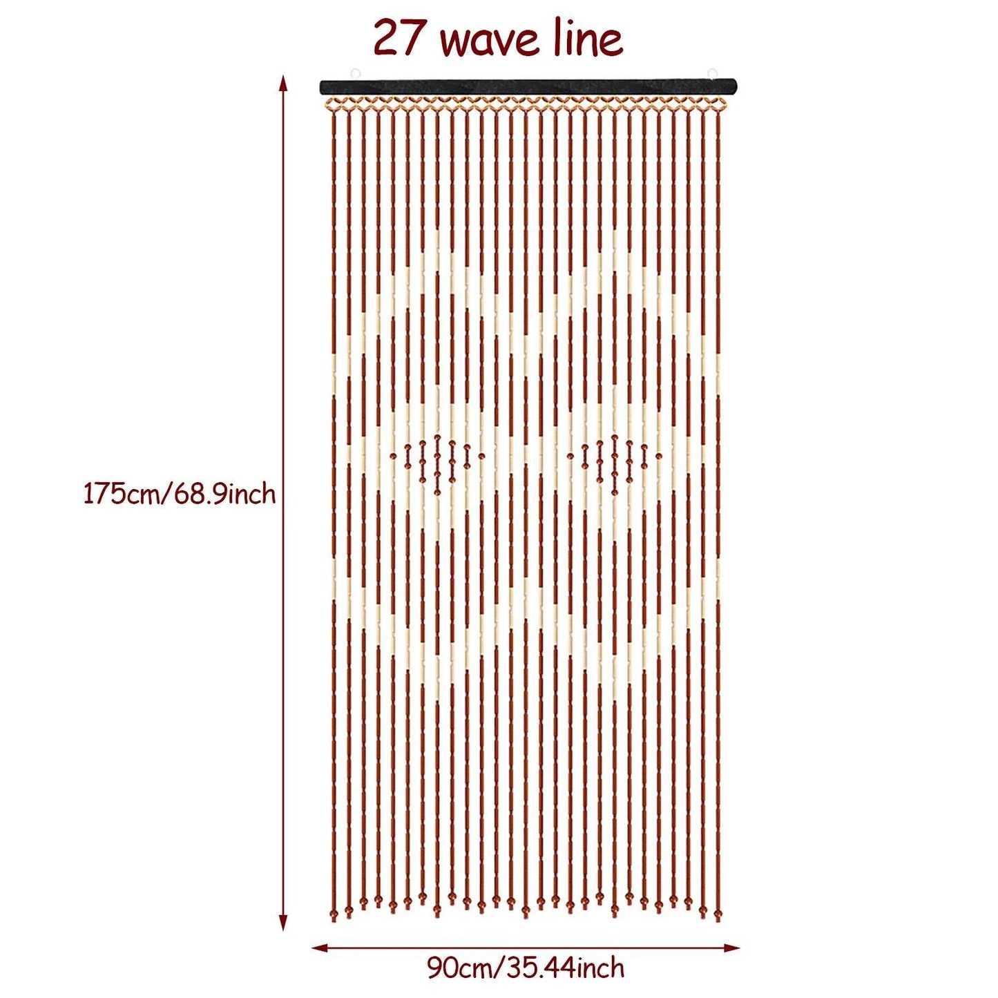 90x175cm 27 Lines Door Curtain Wooden Bead Curtain with Jagged Pattern - Loft&Timber