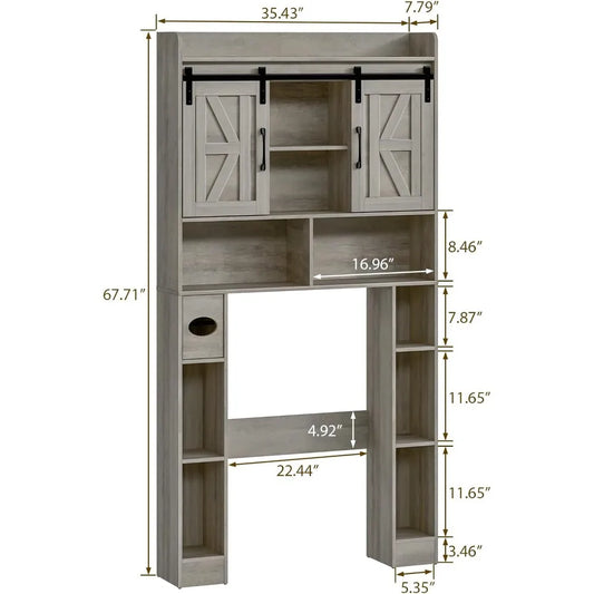 farmhouse storage cabinet over toilet with sliding doors, over the toilet storage cabinet, home space-saving toilet rack, for bathroom