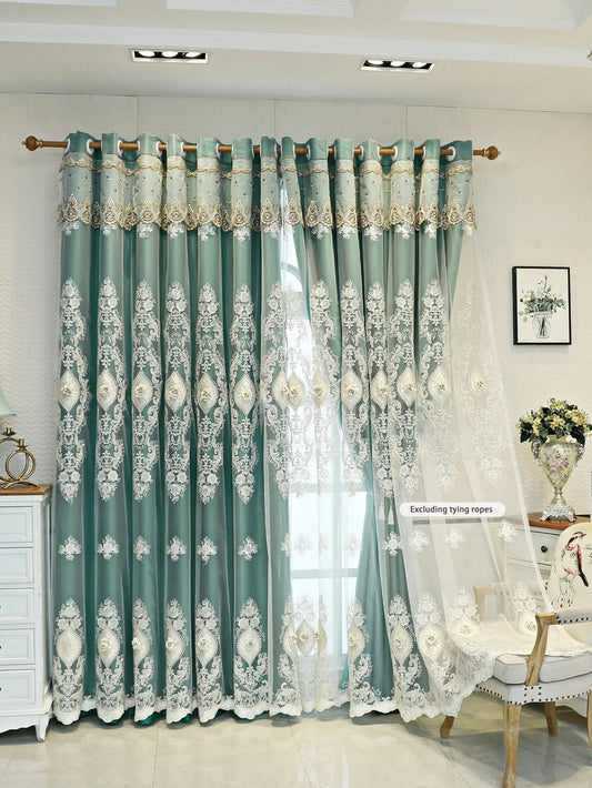 1PC Curtains,Luxury vintage-style embroidered curtains with 3D relief patterns