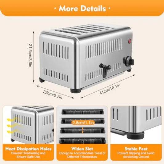 6Slice Commercial Toaster with 5 Adjustable Bread Shade Settings