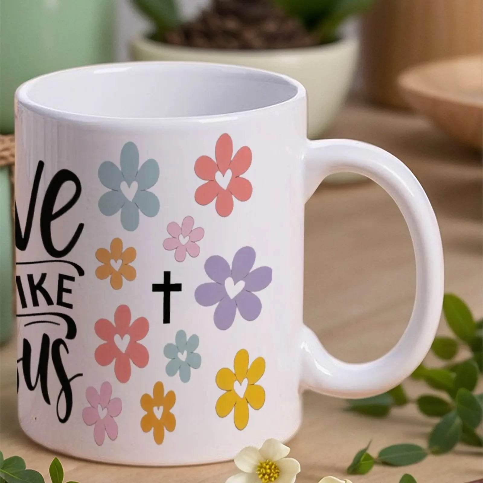 Love Like Jesus With Flowers Ceramic Coffee Mug Bible Verse Cups, 330ml Espresso Cups - Loft&Timber