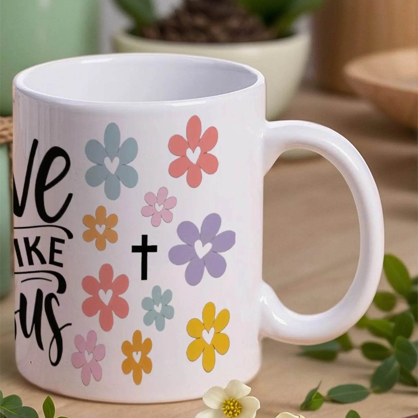 Love Like Jesus With Flowers Ceramic Coffee Mug Bible Verse Cups, 330ml Espresso Cups - Loft&Timber