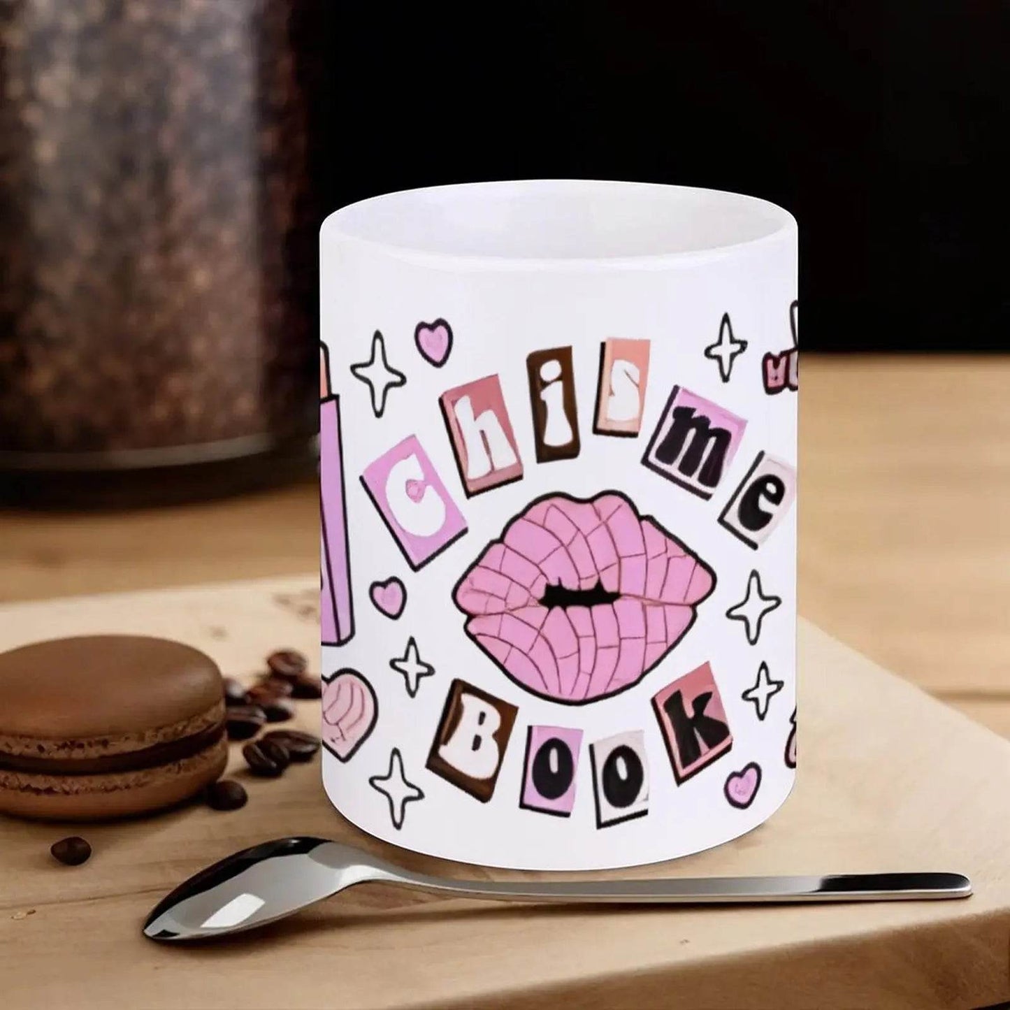 A Sticker With A Cup Of Coffee, French Fries And A Kiss On It Ceramic Mug, 330ml Coffee Cup - Loft&Timber