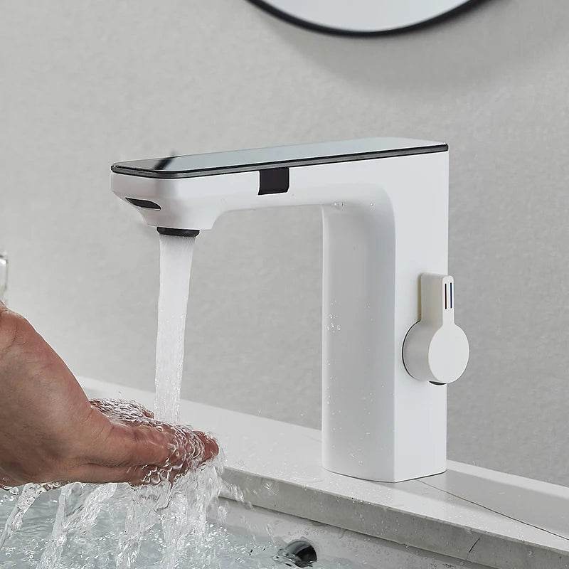 White Smart Daul Sensor Bathroom Basin Faucet - Loft&Timber