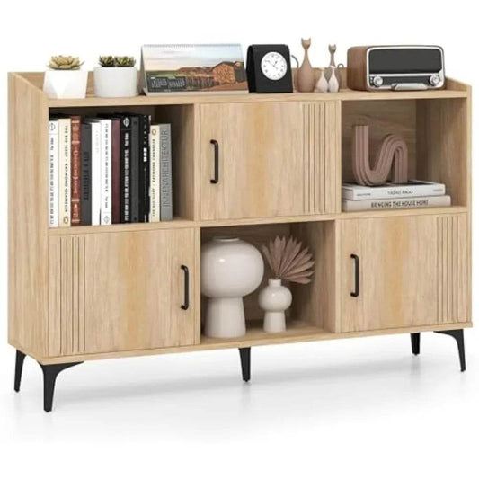 Sideboard with 3 Doors, 3 Open Compartments, Bookcase with 5 Raised Metal Legs - Loft&Timber