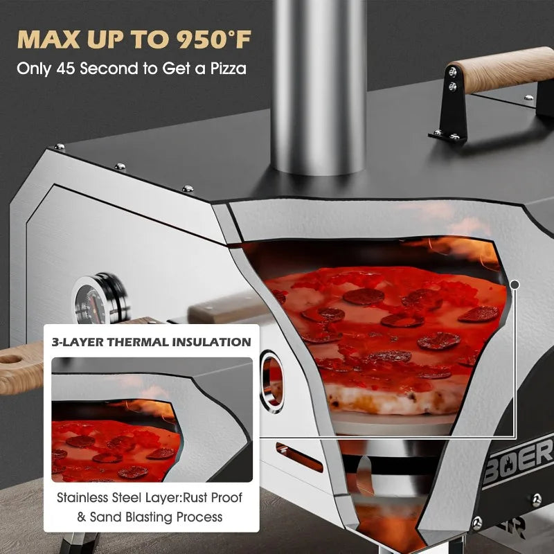Pizza Oven Outdoor, Rotatable 16" Multi-Fuel Pizza Ovens