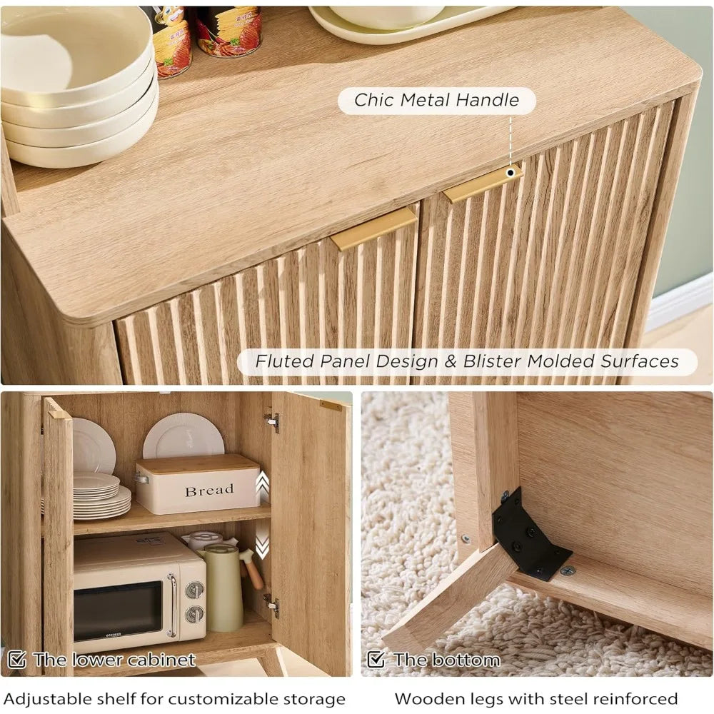 Fluted Kitchen Pantry, 72" Tall Mid Century Modern Storage Cabinet with Adjustable Shelves - Loft&Timber