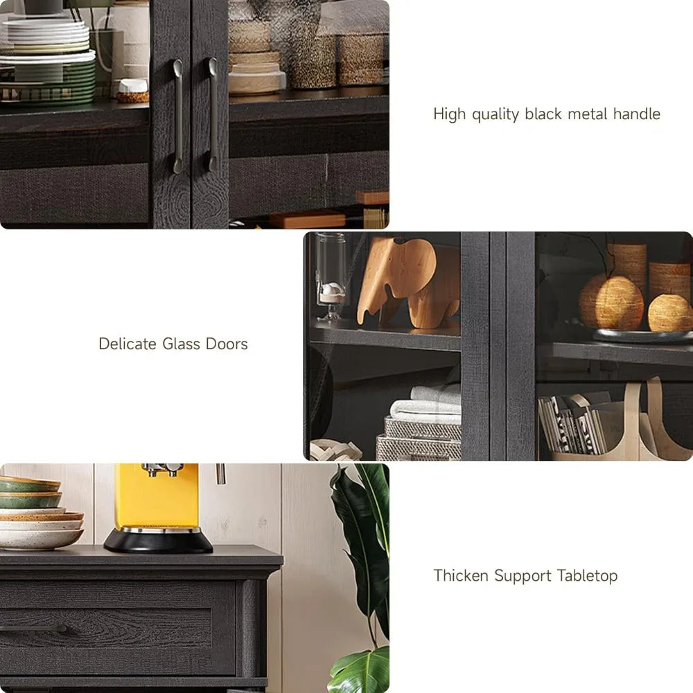 60" Sideboard with 4 Glass Doors and 2 Drawers - Loft&Timber